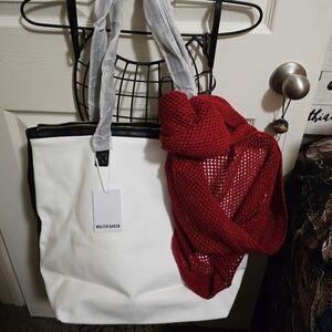 Walter Baker White Tote with Red Accent NWT